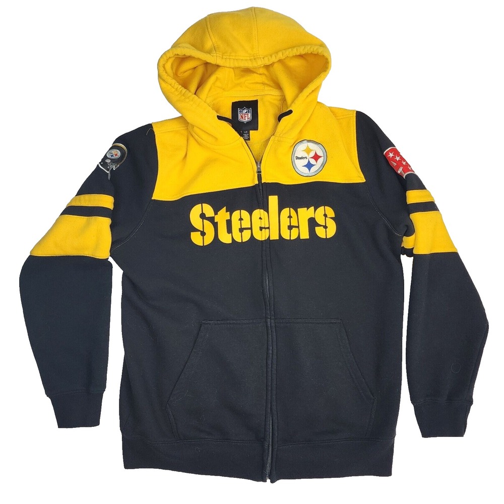 Pittsburgh Steelers Hoodie Adult L Full Zip Sweater Jacket Heavy Black Gold